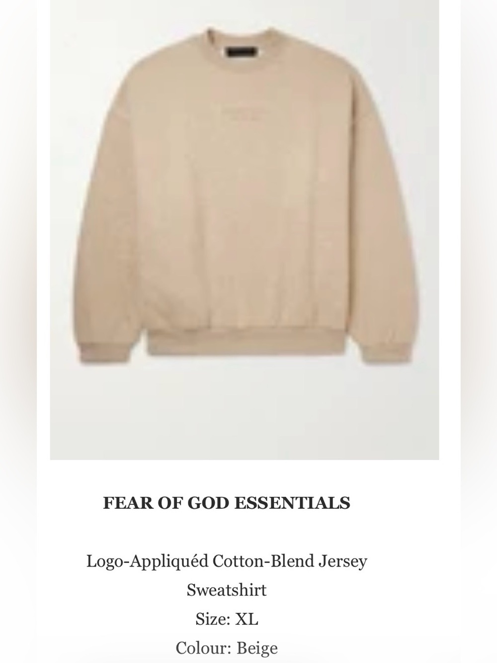 Fear of God Beige Crewneck Sweatshirt
